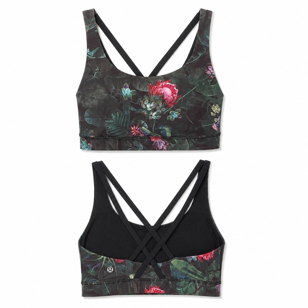 Lululemon Energy Long Line Sports Bra Floral Print Size 8 Medium Support